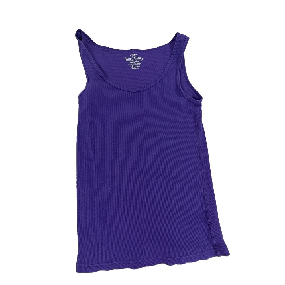 Faded Glory Purple Ribbed Tank Top Women's Large L 12-14 Cotton Spandex Scoop